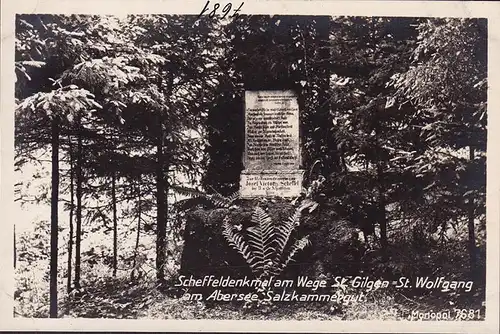 AK Sankt Gilgen, Scheffeldenkmal, Abersee, ungelaufen