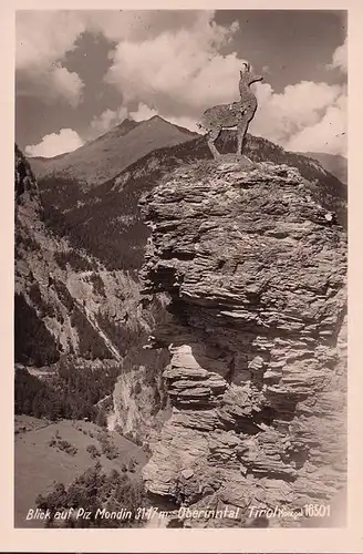 AK Oberinntal, Blick auf Piz Mondin, Gämse Skulptur, ungelaufen