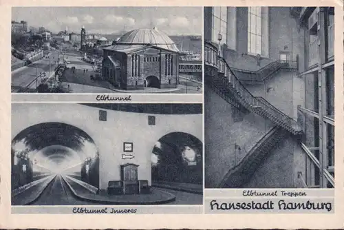 AK Hansestadt Hamburg, Elbtunnel Inneres, Elbtunnel Treppen, ungelaufen