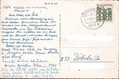 AK Bruckmühl, Stadtansicht mit Wendelstein, gelaufen 1965