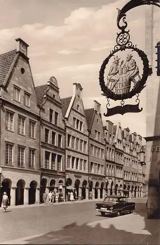 AK Münster, Prinzipalmarkt, Geschäft Reichelt, Juwelier Schmitt, gelaufen 1962