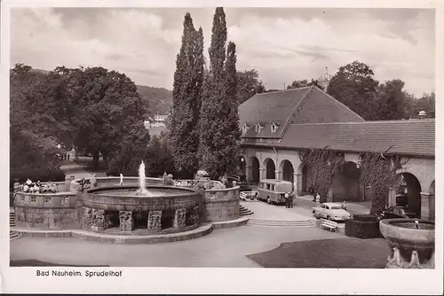 AK Bad Nauheim, Sprudelhof, Reisebus, Auto, Unilever Tagung 1953, gelaufen