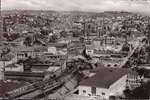 AK Wuppertal Elberfeld, Schwebebahn, Stadtansicht, Schornsteine, gelaufen