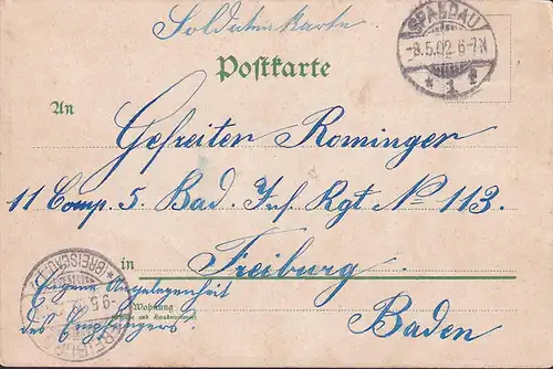 AK Gruss aus Spandau, Ein freundesgruss aus fernem Land, Soldatenpost, gelaufen 1902