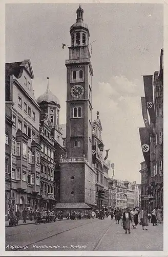 AK Augsburg, Karolinenstraße, HK Beflaggung, gelaufen 1939