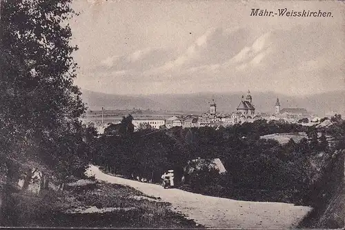 AK Mähr. Weisskirchen, Stadtanasicht, Kirche, gelaufen 1910