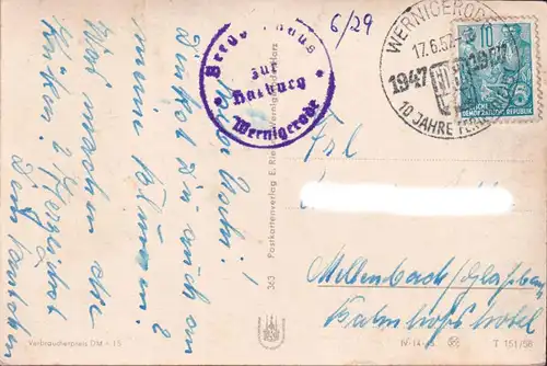 AK Wernigerode, Gaststätte zur Harburg, gelaufen 1957