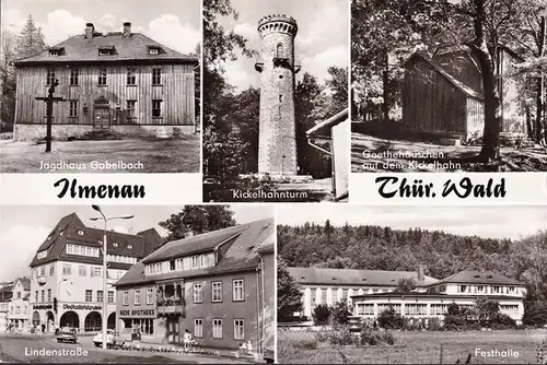 AK Ilmenau, Jagdhaus, Lindenstraße, Apotheke, Festhalle, gelaufen 1981