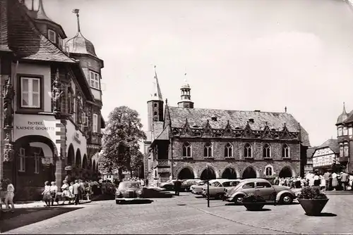 AK Goslar, Rathaus, Hotel Kaiser Worth, VW Käfer, Mercedes Benz, gelaufen