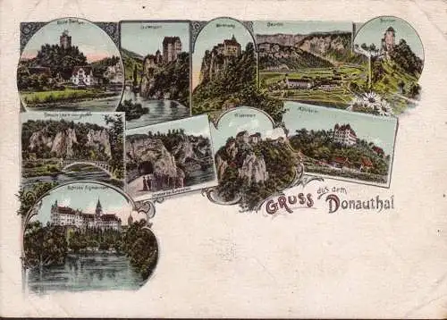 AK Gruss de la vallée du Danube, Beuron, Wildenstein, Werenwag, Dietfurt, Litho, couru