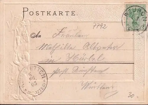 AK Gruss aus Beuron, Stadtansicht, Präge, Passepartout AK, gelaufen 1903