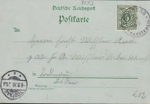 AK Gruss aus Beuron, Schloss Bronnen, Kirche, Kapelle, Mondschein, gelaufen 1898