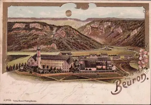 AK Gruss de Beuron, vue de la ville, Litho, couru 1900