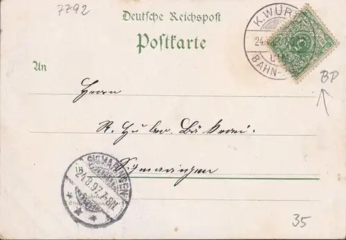 AK Gruss aus Beuron, Schloss Bronnen, Kirche, Klosterpforte, Bahnpost, gelaufen 1897