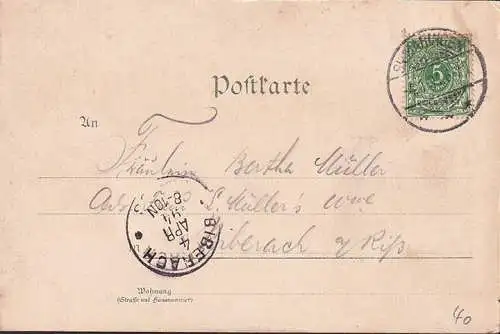 AK Gruss aus dem Donautal, Schloss Sigmaringen, Schloss Inzighofen, Schloss Werwaag, gelaufen 1894