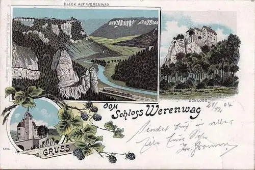 AK Gruss vom Schloss Werenwag, Blick auf Werenwag, gelaufen 1904