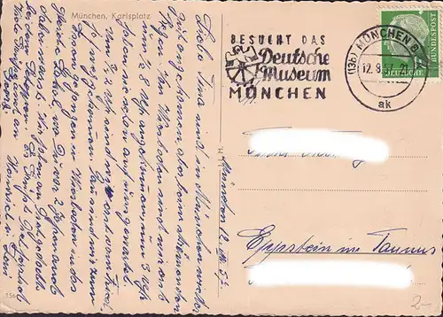 AK München, Karlsplatz, Straßenbahnen, gelaufen 1957