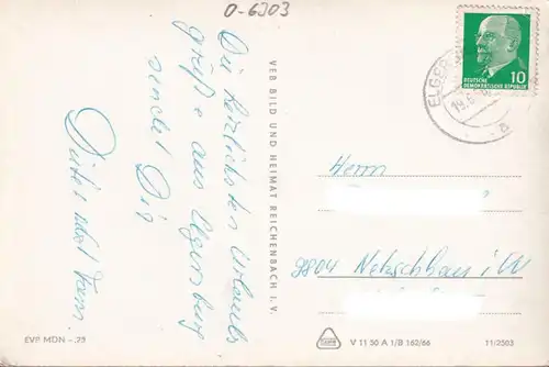 AK Elgersburg, Stadtansichten, Schloss, Hohe Warte, gelaufen 1966