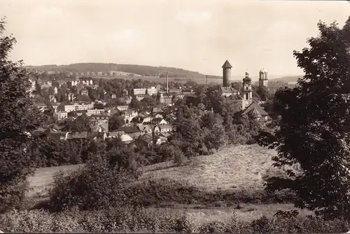 AK Auerbach, Stadtansicht, Die drei Wahrzeichen gelaufen 1974