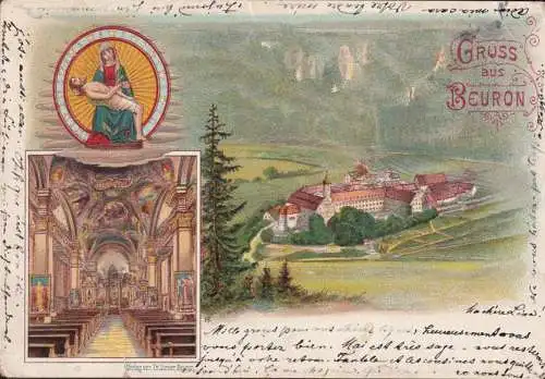 AK Beuron, Stadtansicht mit Kloster, Litho, gelaufen 1905