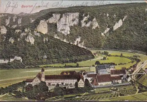 AK Beuron, vue de ville avec monastère, le gîte, la structure Ak, couru 1907