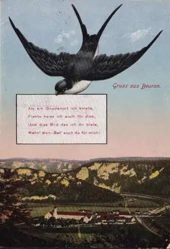 AK Gruss aus Beuron, Als am Gnadenort ich kniete, gelaufen 1923