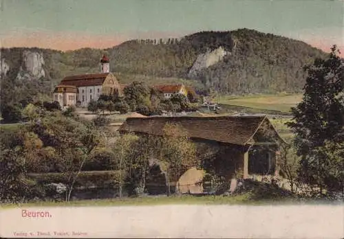 AK Beuron, pont du Danube, monastère, couru en 1913