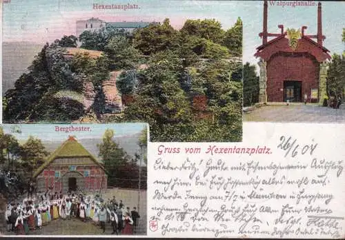 AK Gruss de la place de sorcière, théâtre de montagne, Walpurgishalle, couru en 1904