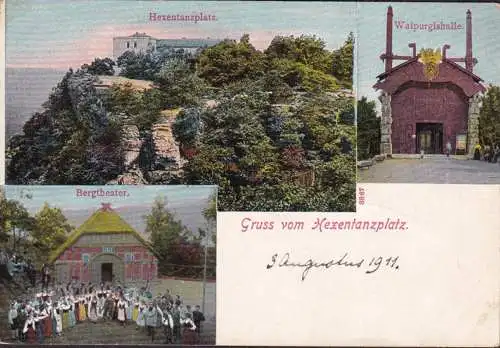 AK Gruss de la place de sorcière, théâtre de montagne, Walpurgishalle, inachevé-date 1911