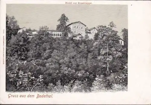 AK Gruss aus dem Bodetal, Hotel zur Rosstrappe, ungelaufen