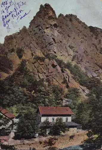 AK Bodetal, Königsruh und Rosstrappenfelsen, gelaufen 1905