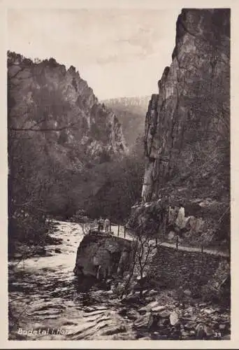 AK Bodetal, Schlucht, Felsen, Wanderer, ungelaufen