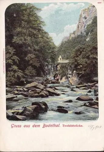 AK Gruss de la vallée de Bode, pont du diable, incurvé-date 1902