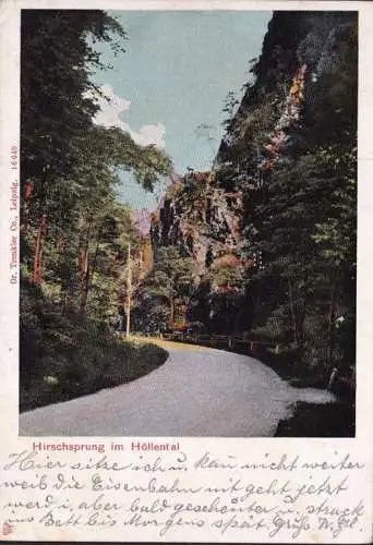 AK Hirschprung im Höllental, Bahnpost, gelaufen  1905