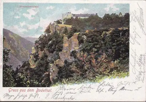 AK Gruss aus dem Bodetal, Hexentanzplatz, gelaufen 1901