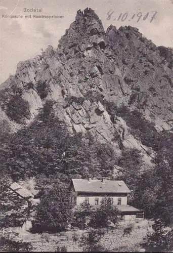 AK Bodetal, Hotel Königsruhe mit Rosstrappenfelsen, ungelaufen-datiert 1907