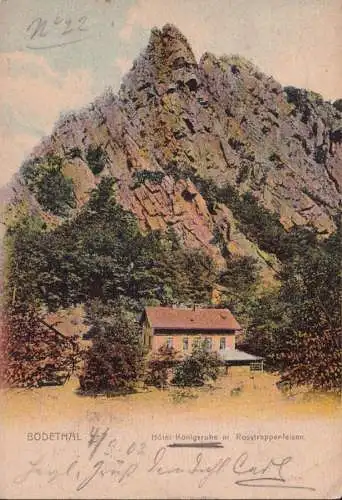 AK Bodetal, Hôtel Riche Royal avec des rochers de Rosstrappen, couru en 1902