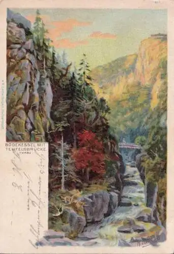 AK Bodekessel mit Teufelsbrücke, gelaufen 1901