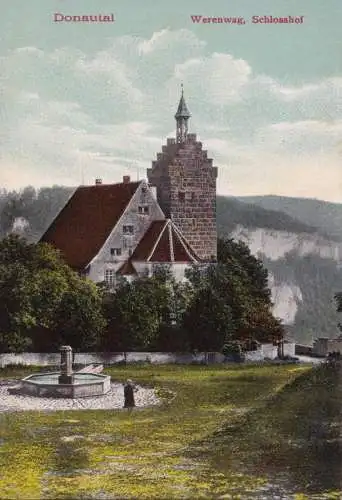 AK Donautal, Schloss Werenwag, Schlosshof, gelaufen 1917