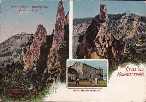 AK Gruss de la place de sorcière, Hirschgrund, Hotel Hexentanzplatz, couru 1913