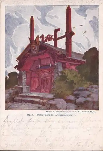 AK Bodetal, Hexentanzplatz, Walpurgishalle, gelaufen 1907