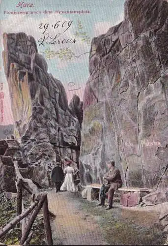 AK Pionierweg nach dem Hexentanzplatz, gelaufen 1909