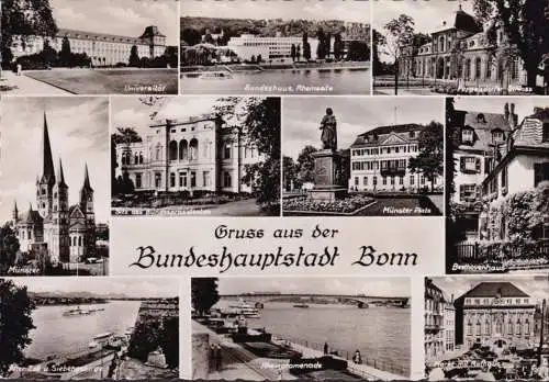 AK Bonn, Universität, Bundeshaus, Münster, Markt, gelaufen 1956