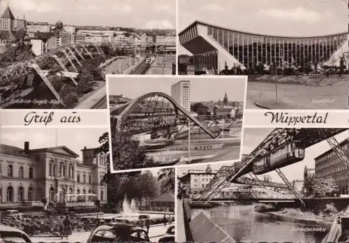 AK Wuppertal, Friedrich Engels Allee, Schwebebahn, Stadtbad, gelaufen 1963