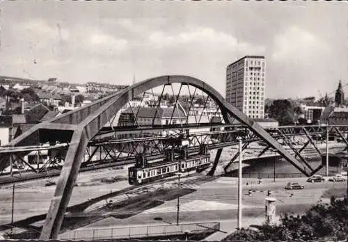 AK Wuppertal, vue sur la ville, train flottant, tour, couru 1956