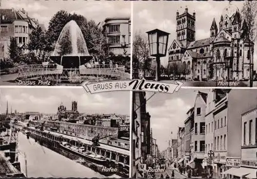 AK Neuss, Hafen, Apotheke, Büchel, Drusus Platz, gelaufen 1961