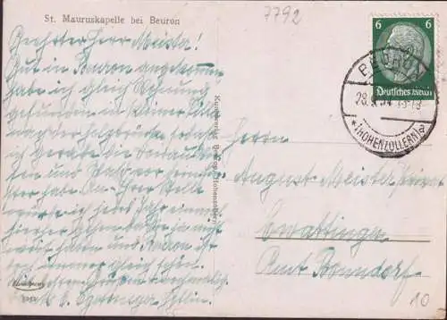 AK Beuron, St. Mauruskapelle, gelaufen 1934