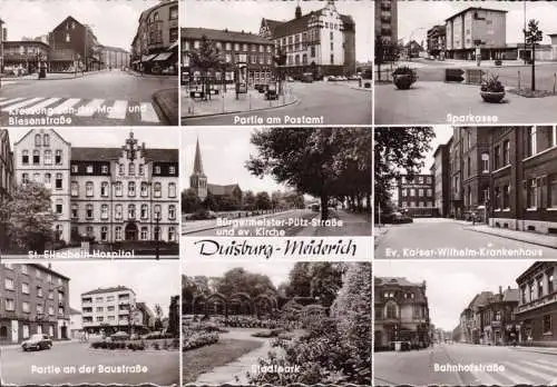 AK Duisburg, Postamt, Sparkasse, Biesenstraße, Krankenhaus, Baustraße, ungelaufen