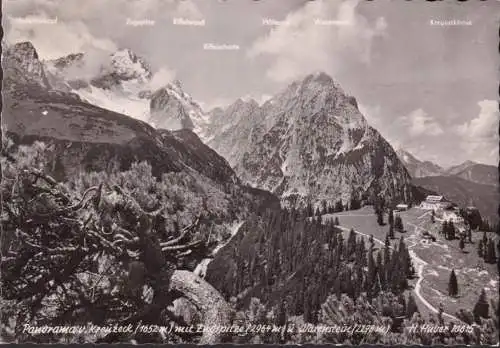 AK Panorama Kreuzeck mit Zugspitze und Warenstein, gelaufen 1954
