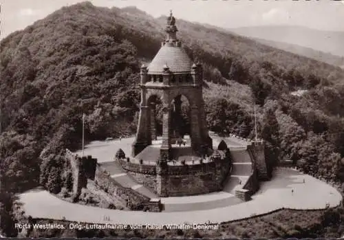 AK Porta Westfalica, Kaiser Wilhelm Denkmal, Fliegeraufnahme, gelaufen 1961